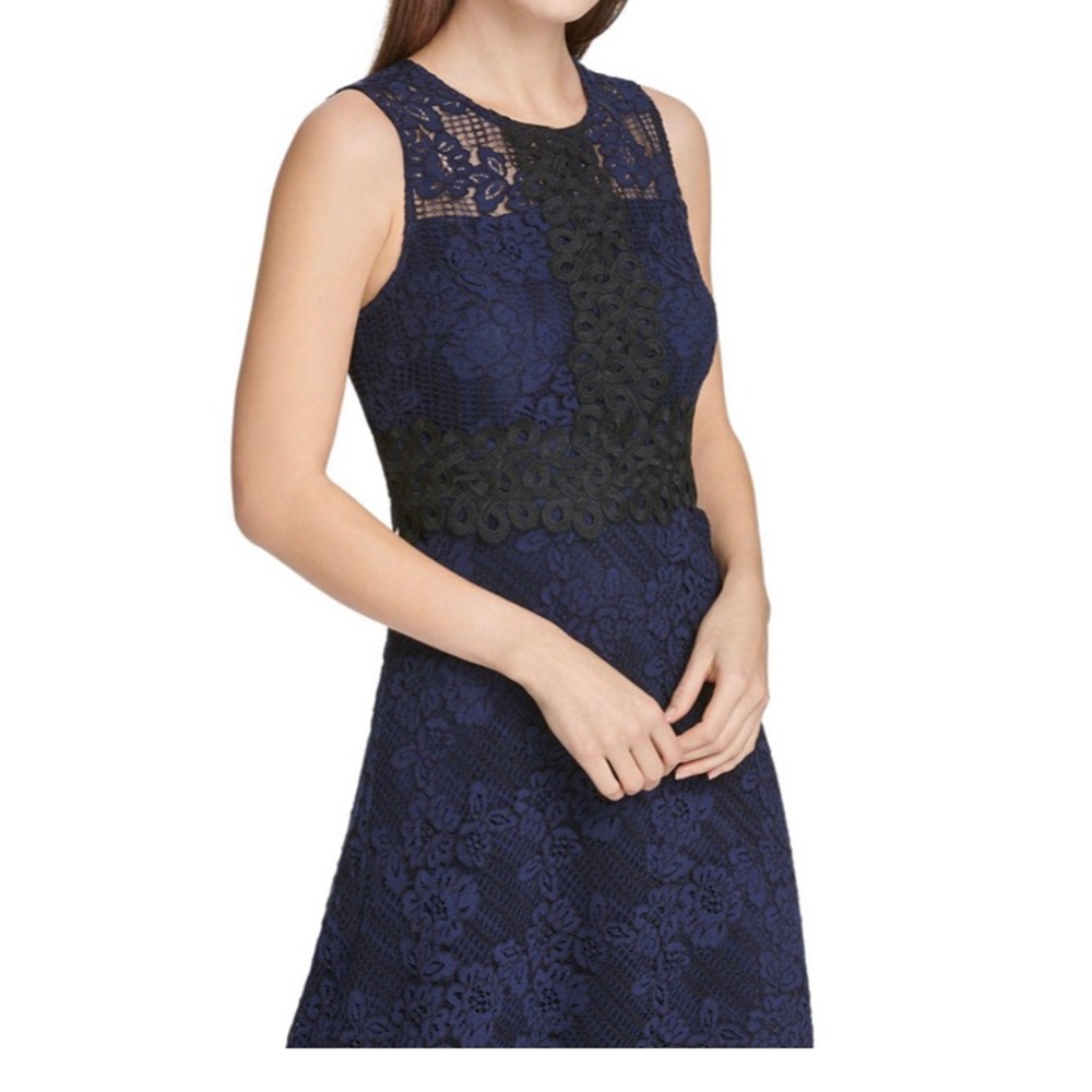 DONNA KARAN Floral Lace Midi Dress Sz 8 - Picture 3 of 15